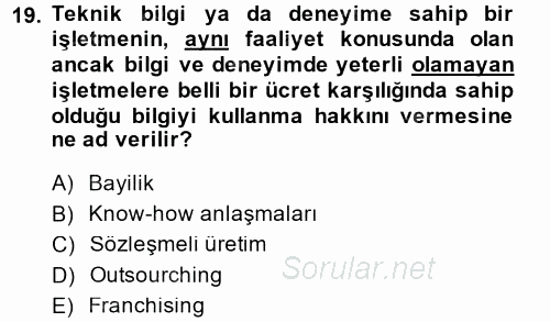 Stratejik Yönetim 1 2014 - 2015 Dönem Sonu Sınavı 19.Soru