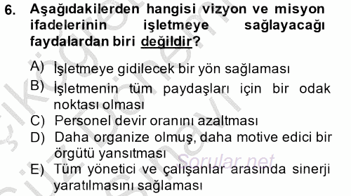 Stratejik Yönetim 1 2014 - 2015 Dönem Sonu Sınavı 6.Soru