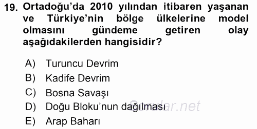 Türk Dış Politikası 2 2017 - 2018 3 Ders Sınavı 19.Soru
