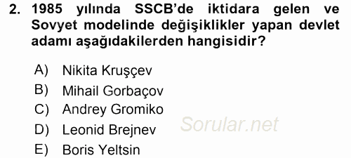 Türk Dış Politikası 2 2017 - 2018 3 Ders Sınavı 2.Soru