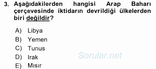 Türk Dış Politikası 2 2017 - 2018 3 Ders Sınavı 3.Soru