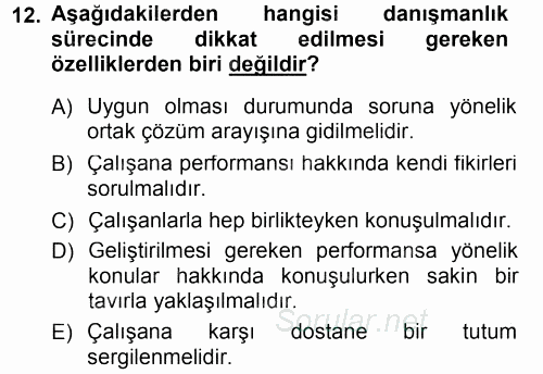 Performans ve Kariyer Yönetimi 2013 - 2014 Tek Ders Sınavı 12.Soru