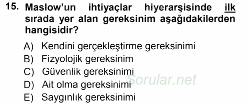 Performans ve Kariyer Yönetimi 2013 - 2014 Tek Ders Sınavı 15.Soru