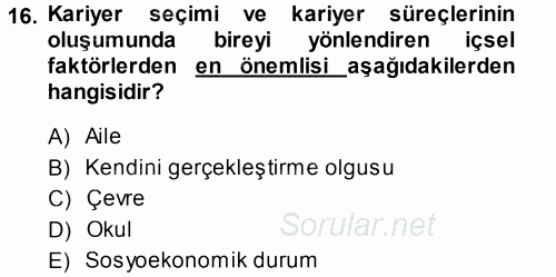 Performans ve Kariyer Yönetimi 2013 - 2014 Tek Ders Sınavı 16.Soru