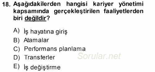 Performans ve Kariyer Yönetimi 2013 - 2014 Tek Ders Sınavı 18.Soru