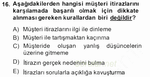 Kişisel Satış Teknikleri 2013 - 2014 Dönem Sonu Sınavı 16.Soru