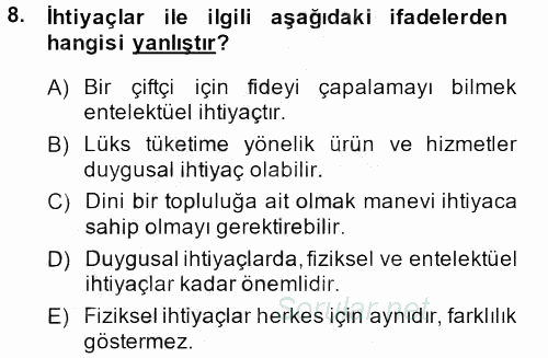 Kişisel Satış Teknikleri 2013 - 2014 Dönem Sonu Sınavı 8.Soru