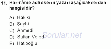 XIV-XV. Yüzyıllar Türk Dili 2014 - 2015 Ara Sınavı 11.Soru