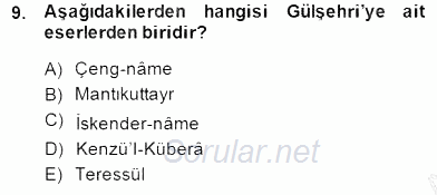 XIV-XV. Yüzyıllar Türk Dili 2014 - 2015 Ara Sınavı 9.Soru