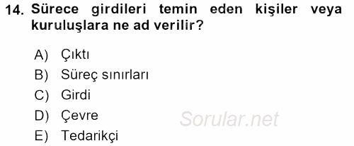 Kalite Yönetim Sistemleri 2016 - 2017 3 Ders Sınavı 14.Soru