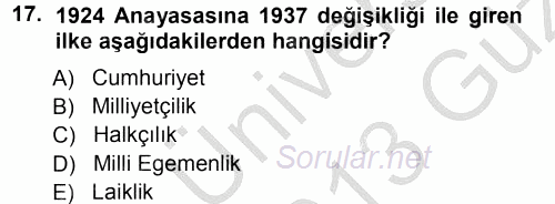 Anayasa Hukuku 2012 - 2013 Ara Sınavı 17.Soru