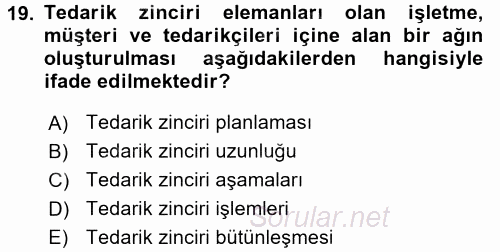 Üretim Yönetimi 2017 - 2018 Dönem Sonu Sınavı 19.Soru