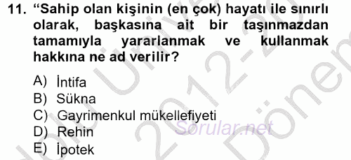 Özel Vergi Hukuku 2 2012 - 2013 Dönem Sonu Sınavı 11.Soru