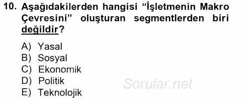 Stratejik Yönetim 2 2012 - 2013 Dönem Sonu Sınavı 10.Soru