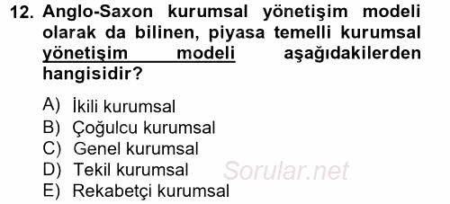 Stratejik Yönetim 2 2012 - 2013 Dönem Sonu Sınavı 12.Soru