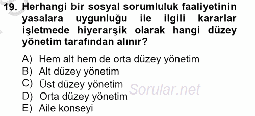 Stratejik Yönetim 2 2012 - 2013 Dönem Sonu Sınavı 19.Soru