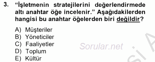 Stratejik Yönetim 2 2012 - 2013 Dönem Sonu Sınavı 3.Soru