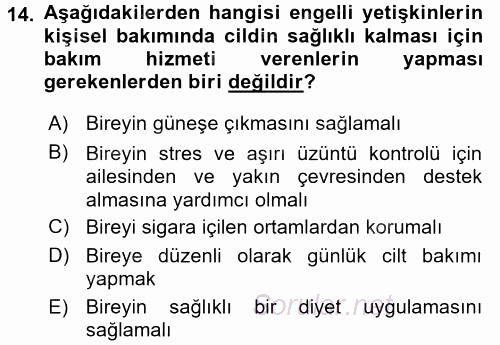 Bakım Elemanı Yetiştirme Ve Geliştirme 2 2017 - 2018 Ara Sınavı 14.Soru