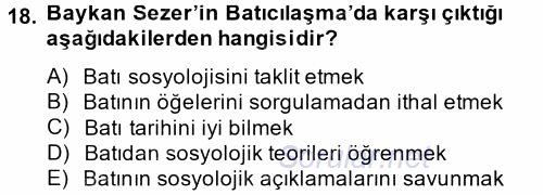 Türk Sosyologları 2014 - 2015 Tek Ders Sınavı 18.Soru