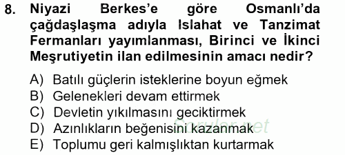 Türk Sosyologları 2014 - 2015 Tek Ders Sınavı 8.Soru