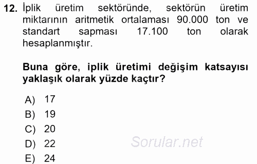 İstatistik 2017 - 2018 3 Ders Sınavı 12.Soru