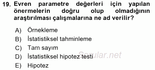 İstatistik 2017 - 2018 3 Ders Sınavı 19.Soru