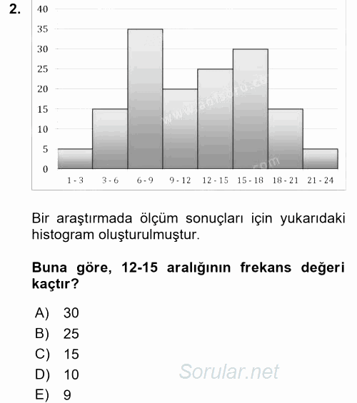 İstatistik 2017 - 2018 3 Ders Sınavı 2.Soru