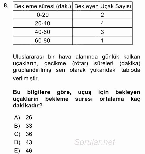 İstatistik 2017 - 2018 3 Ders Sınavı 8.Soru