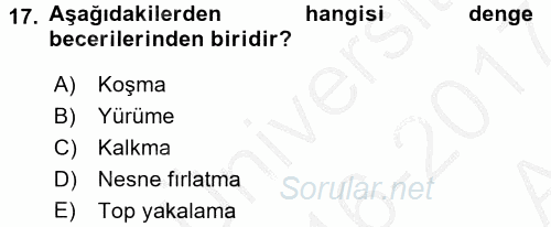 Çocuk Gelişimde Normal Ve Atipik Gelişim 2016 - 2017 Ara Sınavı 17.Soru