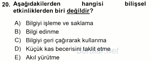 Çocuk Gelişimde Normal Ve Atipik Gelişim 2016 - 2017 Ara Sınavı 20.Soru