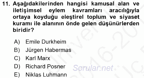 Hukuk Sosyolojisi 2016 - 2017 3 Ders Sınavı 11.Soru