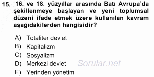 Hukuk Sosyolojisi 2016 - 2017 3 Ders Sınavı 15.Soru