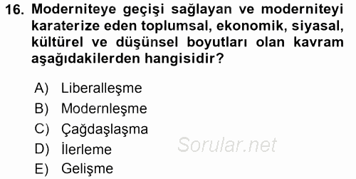 Hukuk Sosyolojisi 2016 - 2017 3 Ders Sınavı 16.Soru