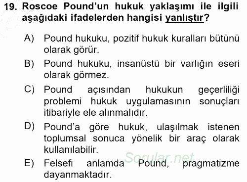 Hukuk Sosyolojisi 2016 - 2017 3 Ders Sınavı 19.Soru