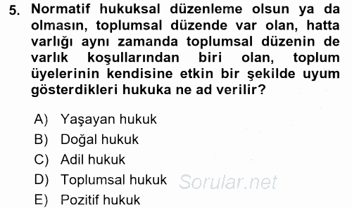 Hukuk Sosyolojisi 2016 - 2017 3 Ders Sınavı 5.Soru