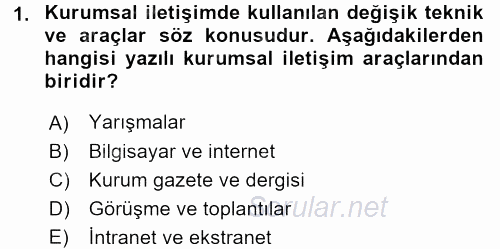 Kurumsal İletişim 2017 - 2018 Dönem Sonu Sınavı 1.Soru