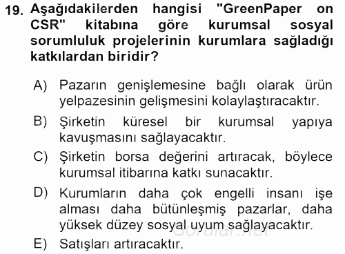 Kurumsal İletişim 2017 - 2018 Dönem Sonu Sınavı 19.Soru