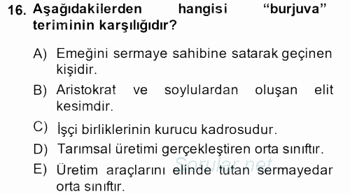 Osmanlı Devleti Yenileşme Hareketleri (1876-1918) 2013 - 2014 Dönem Sonu Sınavı 16.Soru