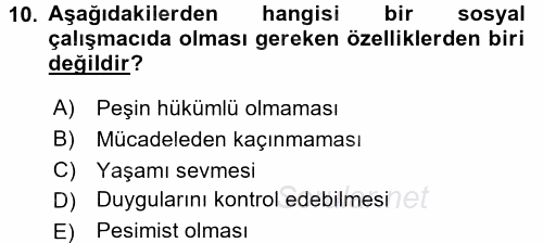 Sosyal Hizmete Giriş 2017 - 2018 Ara Sınavı 10.Soru