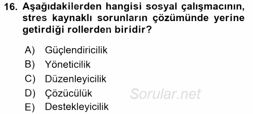 Sosyal Hizmete Giriş 2017 - 2018 Ara Sınavı 16.Soru
