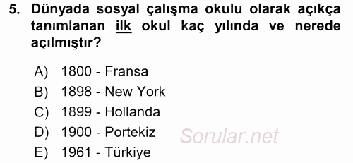 Sosyal Hizmete Giriş 2017 - 2018 Ara Sınavı 5.Soru