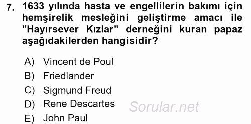 Sosyal Hizmete Giriş 2017 - 2018 Ara Sınavı 7.Soru