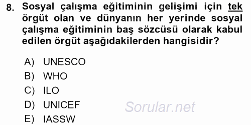 Sosyal Hizmete Giriş 2017 - 2018 Ara Sınavı 8.Soru