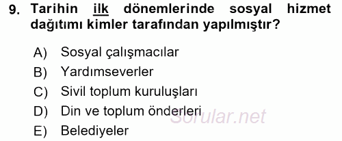 Sosyal Hizmete Giriş 2017 - 2018 Ara Sınavı 9.Soru