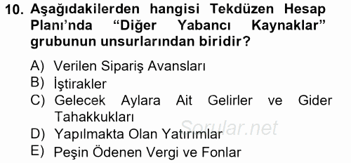 Genel Muhasebe 2 2013 - 2014 Tek Ders Sınavı 10.Soru