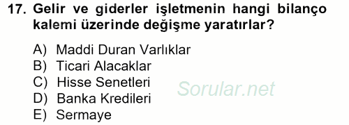 Genel Muhasebe 2 2013 - 2014 Tek Ders Sınavı 17.Soru