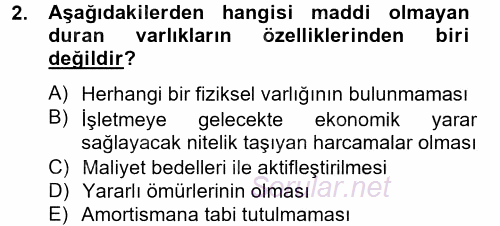 Genel Muhasebe 2 2013 - 2014 Tek Ders Sınavı 2.Soru