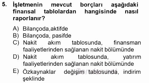 Genel Muhasebe 2 2013 - 2014 Tek Ders Sınavı 5.Soru