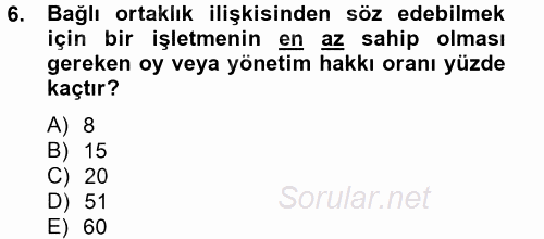 Genel Muhasebe 2 2013 - 2014 Tek Ders Sınavı 6.Soru
