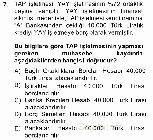 Genel Muhasebe 2 2013 - 2014 Tek Ders Sınavı 7.Soru